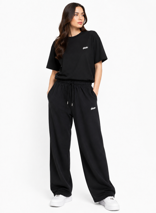 Women’s Black Oversized T-Shirt & Wide-Leg Trouser Co-Ord Set