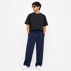 Men’s Navy Ribbed Wide Leg Trousers