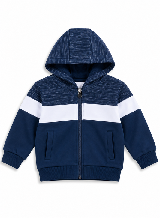 Boys Navy Blue Fur Hoodie