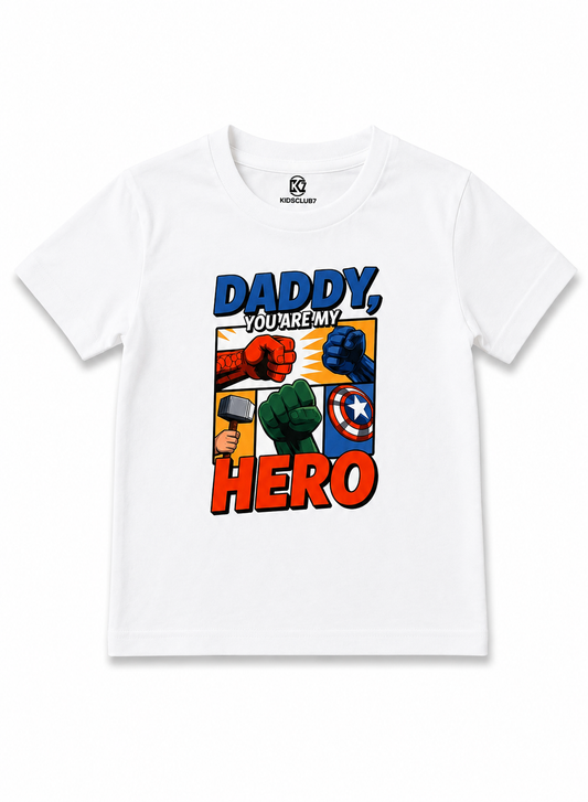 Kids "Daddy, You Are My Hero" Graphic T-Shirt – White