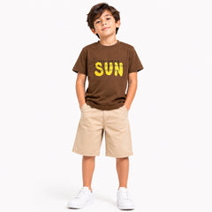 Kids Boys Brown “SUN” Graphic T-Shirt – Casual Summer Tee
