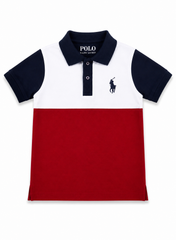 Kids Boys Color Block Polo Shirt – Red, White & Navy