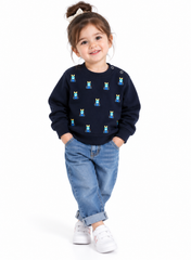 Girl Navy Blue Embroidered Bunny Sweatshirt
