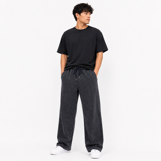 Men’s Washed Black Wide Leg Lounge Trousers