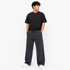 Men’s Washed Black Wide Leg Lounge Trousers