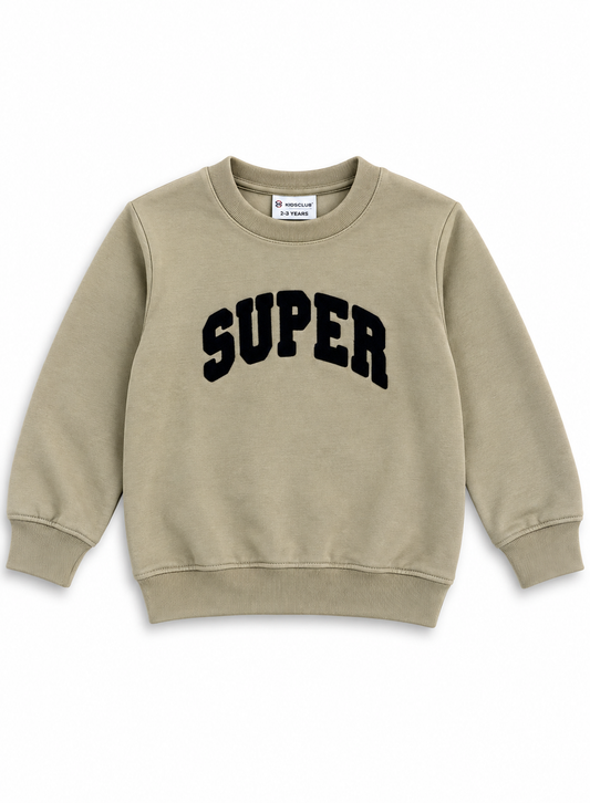 Boys Beige “SUPER” Graphic Sweatshirt