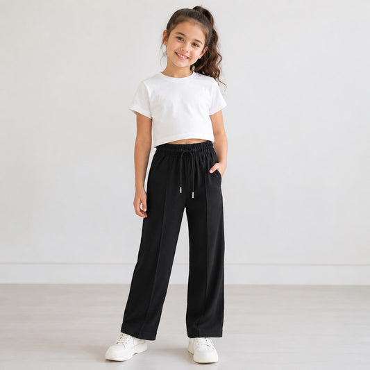 Girl Black Straight Fit Trouser – Soft Cotton