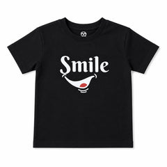 Girls Black Smile Graphic Cotton T-Shirt – Soft Casual Tee