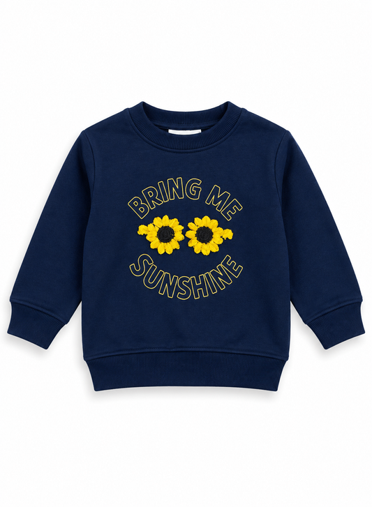 Girls Navy Blue “Bring Me Sunshine” Embroidered Sweatshirt