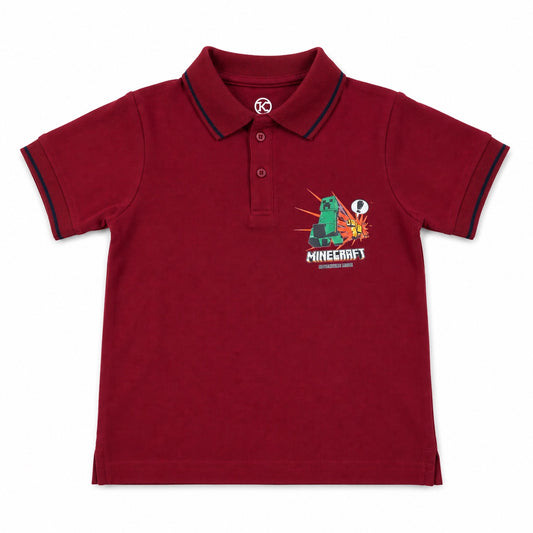 Kids Minecraft Polo Shirt – Maroon | Premium Cotton