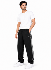 Men's Black Baggy Trousers with Side Stripes – Relaxed Fit
