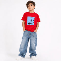 Boys Red Surf Graphic T-Shirt – Premium Cotton Summer Tee