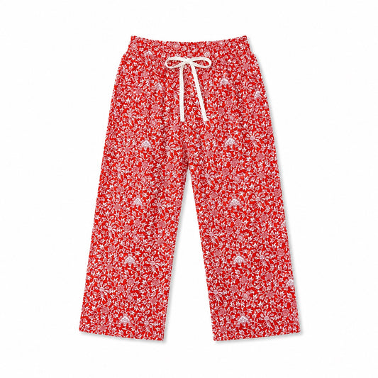 Girls Red Floral Printed Wide Leg Trouser