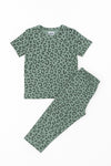 Sage Green Leopard Print Kids Pajama Set