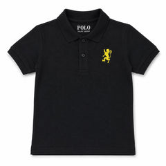 Kids Black Polo Shirt with Yellow Lion Embroidery