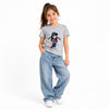 Girls Grey Cartoon Graphic Cotton T-Shirt | Kids Casual Wear