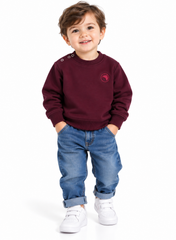 Boys Embroidered Crew Neck Sweatshirt โ Burgundy