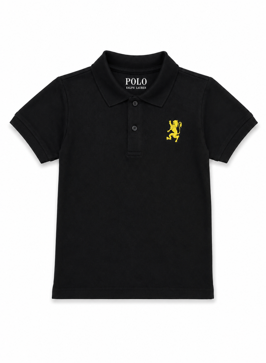 Kids Black Polo Shirt with Yellow Lion Embroidery
