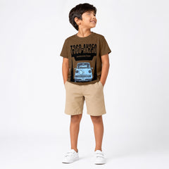 Kids Boys Vintage Car Graphic T-Shirt – Brown Casual Tee