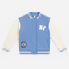 Kids Down Shoulder NY Baseball Varsity Jacket – Blue & White Trendy Look