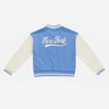 Kids Down Shoulder NY Baseball Varsity Jacket – Blue & White Trendy Look