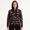 Women’s Black Floral Zip-Up Hoodie – Cotton Fleece