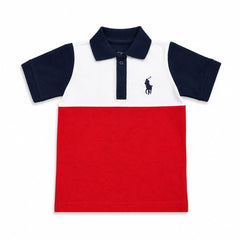 Kids Boys Color Block Polo Shirt – Red, White & Navy