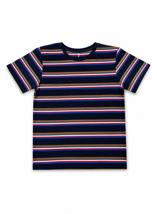 Boys Navy Multi Stripe Cotton T-Shirt