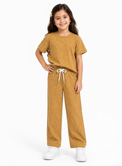 Girls Mustard Printed Cotton T-Shirt Soft Single Jersey