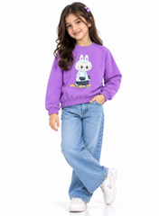 Girls Purple Bunny Graphic Baggy Sweatshirt