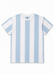 Boys Sky Blue & White Vertical Striped Cotton T-Shirt