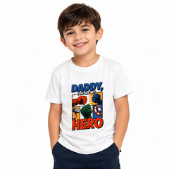 Kids "Daddy, You Are My Hero" Graphic T-Shirt – White