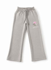 Girls’ Wide Leg Fleece Trousers with Floral Embroidery – 100% Cotton Fleece