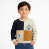 Boys Color Block Sweatshirt with Cute Animal Faces