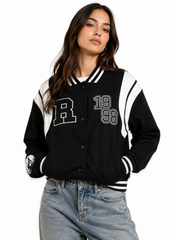 Women’s Black & White Varsity Bomber Jacket