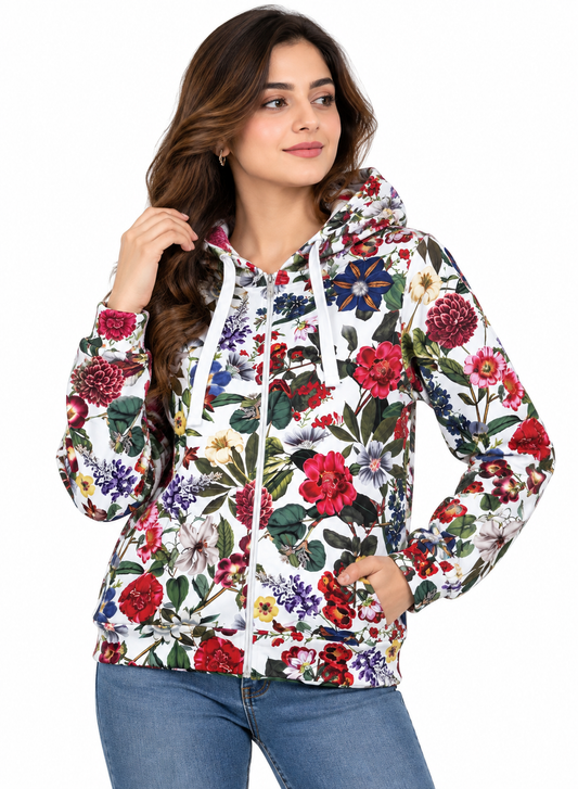 Women Floral Printed Zip-Up Hoodie | Premium Casual Hoodie