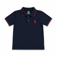 Boys Navy Polo Shirt with Red Contrast Tipping