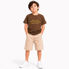 Boys Adventure Quote T-Shirt – Brown