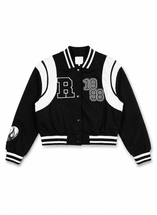 Women’s Black & White Varsity Bomber Jacket