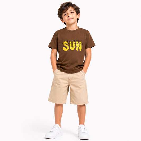 Kids Boys Brown “SUN” Graphic T-Shirt – Casual Summer Tee