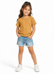 Girls Mustard Printed Cotton T-Shirt  Soft Single Jersey