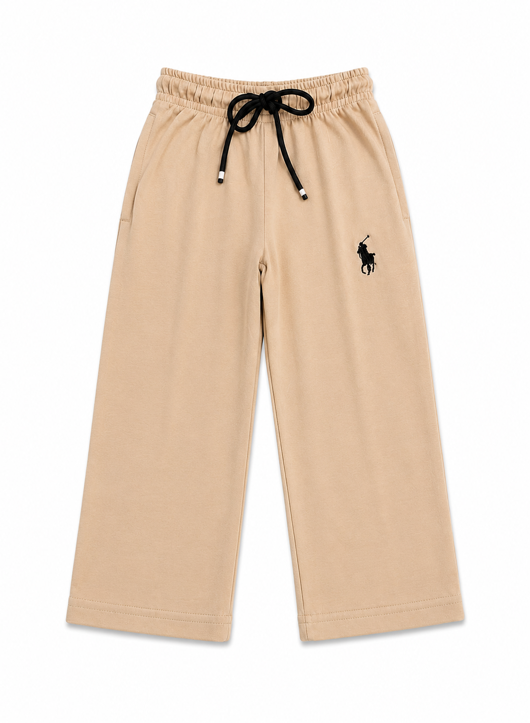 Kids Beige Wide Leg Cotton Trousers with Embroidered Logo