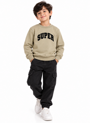 Boys Beige “SUPER” Graphic Sweatshirt