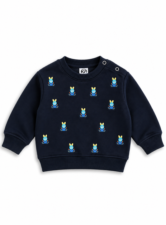 Boys Navy Blue Embroidered Bunny Sweatshirt