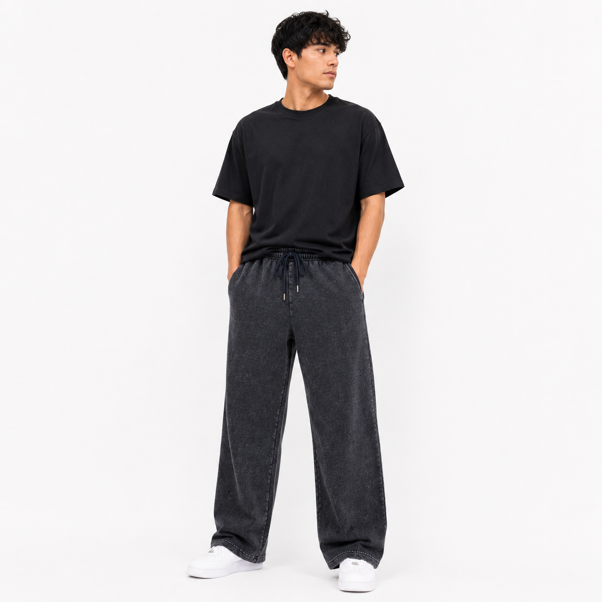 Men’s Washed Black Wide Leg Lounge Trousers