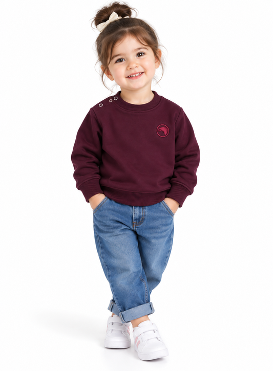 Girl Embroidered Crew Neck Sweatshirt – Burgundy