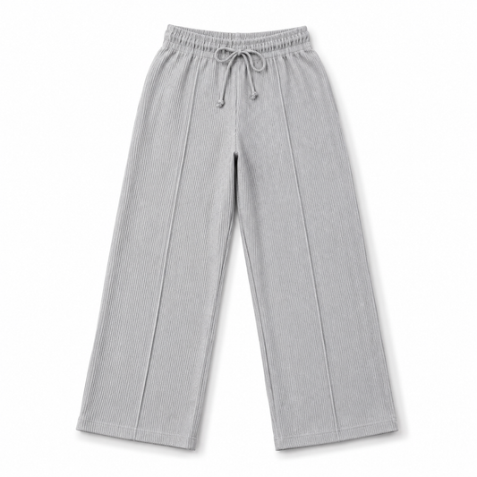 Men’s Ribbed Wide Leg Lounge Trousers – Light Grey