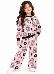 Girls Pink BTS Printed Sweatshirt & Wide-Leg Trouser Tracksuit