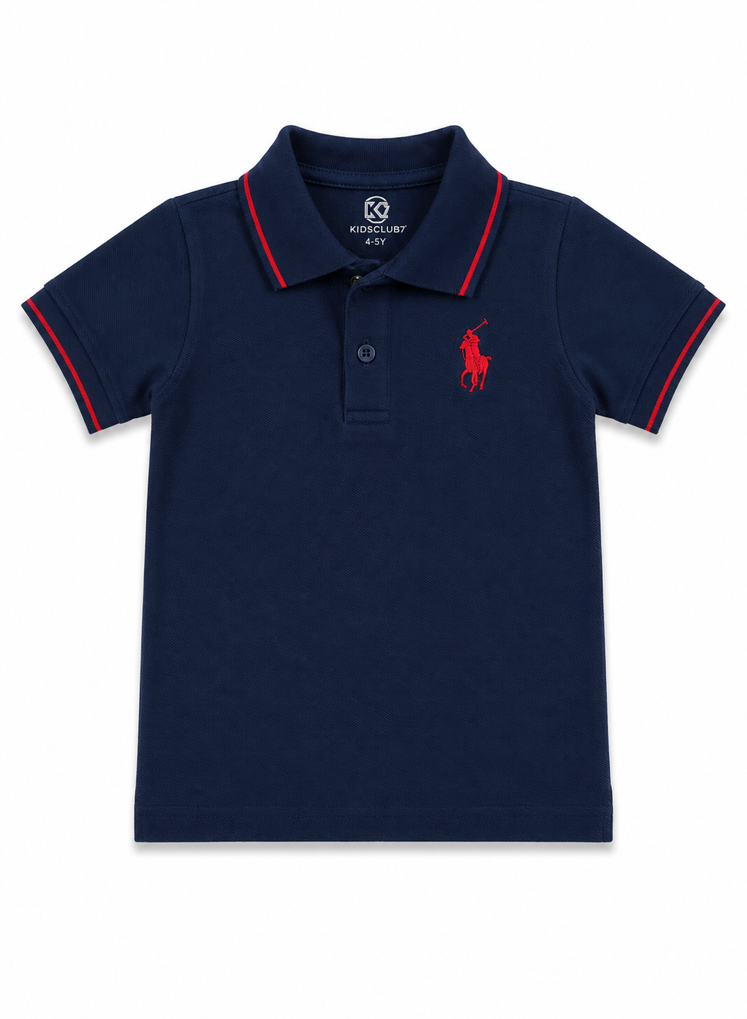 Boys Navy Polo Shirt with Red Contrast Tipping