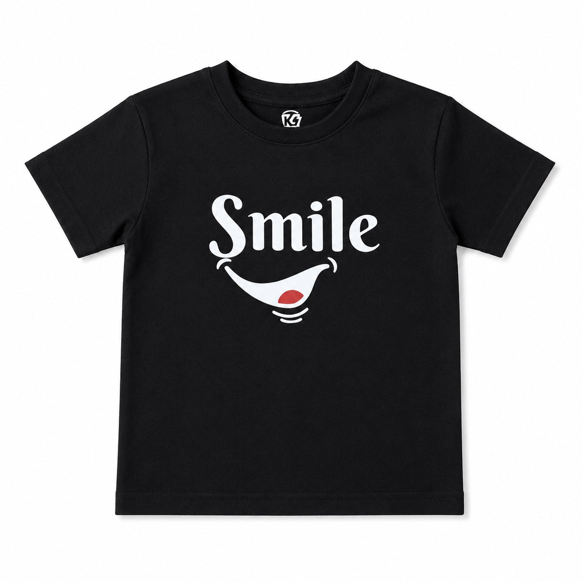Girls Black Smile Graphic Cotton T-Shirt – Soft Casual Tee